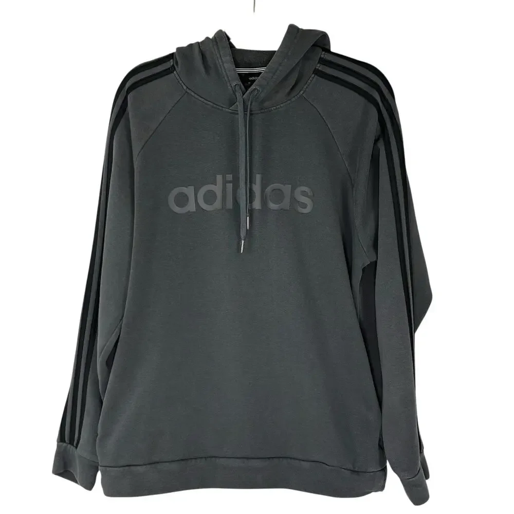Adidas Women’s Pullover Hoodie 3 Stripe Dark Gray Black Size L